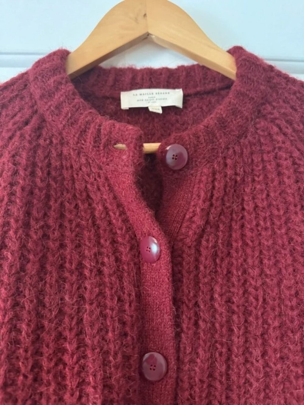 Sezane Emile Wool Alpaca Cardigan Burgundy Size XXS - Picture 4 of 7